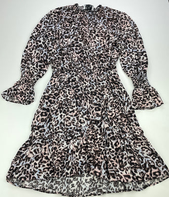 Girls Decjuba Kids, lightweight leopard print long sleeve dress, GUC, size 8, L: 75cm approx