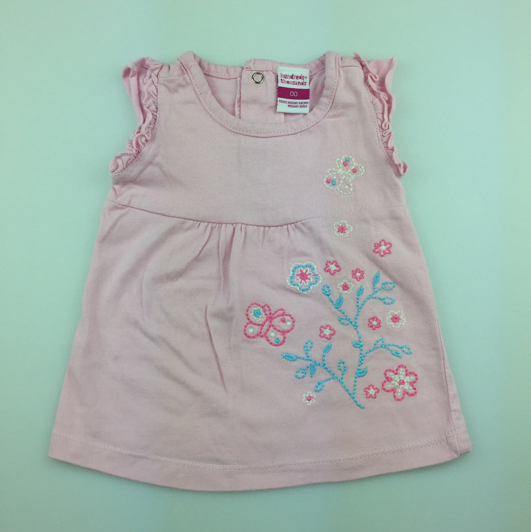 Girls H+T, pretty pink cotton embroidered top, GUC, size 00