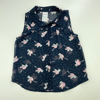 Girls Anko, navy sheer blouse / top, birds, EUC, size 2,  