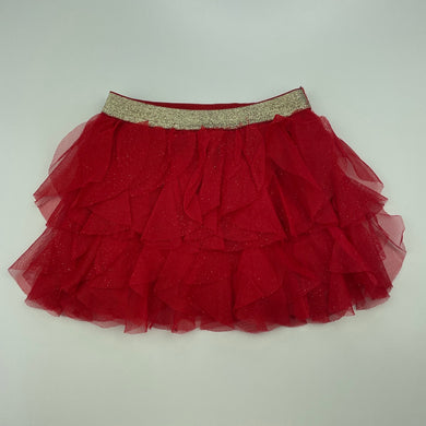 Girls Anko, red & gold tulle party skirt, elasticated, L: 23cm, EUC, size 1,  