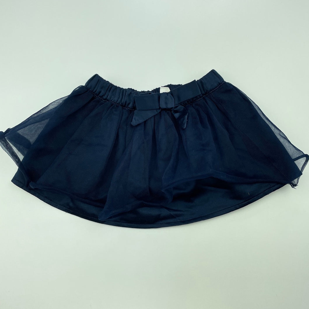 Girls Crazy 8, lined navy tulle skirt, elasticated, L: 18cm, FUC, size 0,  