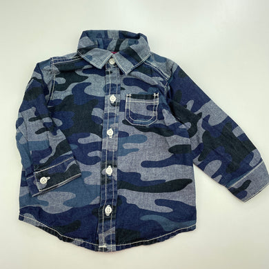 Boys Carters, camo print cotton long sleeve shirt, GUC, size 00,  