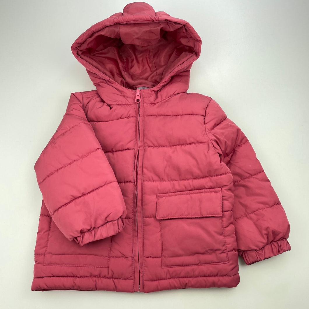 Girls Anko, pink hooded puffer jacket / coat, FUC, size 2,  