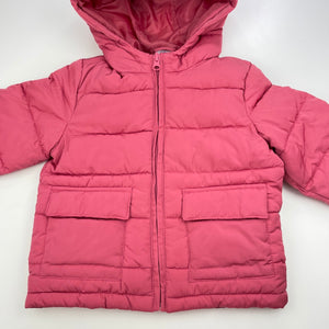 Girls Anko, pink hooded puffer jacket / coat, FUC, size 2,  