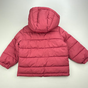 Girls Anko, pink hooded puffer jacket / coat, FUC, size 2,  