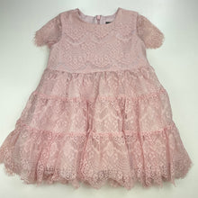 Load image into Gallery viewer, Girls Bardot Junior, lined pink lace party dress, EUC, size 2, L: 45cm
