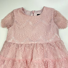 Load image into Gallery viewer, Girls Bardot Junior, lined pink lace party dress, EUC, size 2, L: 45cm