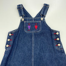 Load image into Gallery viewer, Girls Pumpkin Patch, vintage embroidered denim overalls dress / pinafore, GUC, size 7, L: 70cm