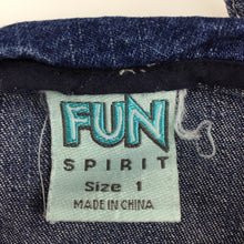 Load image into Gallery viewer, Girls Fun Spirit, blue denim dress, embroidered, GUC, size 1