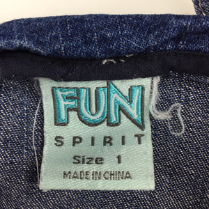 Girls Fun Spirit, blue denim dress, embroidered, GUC, size 1