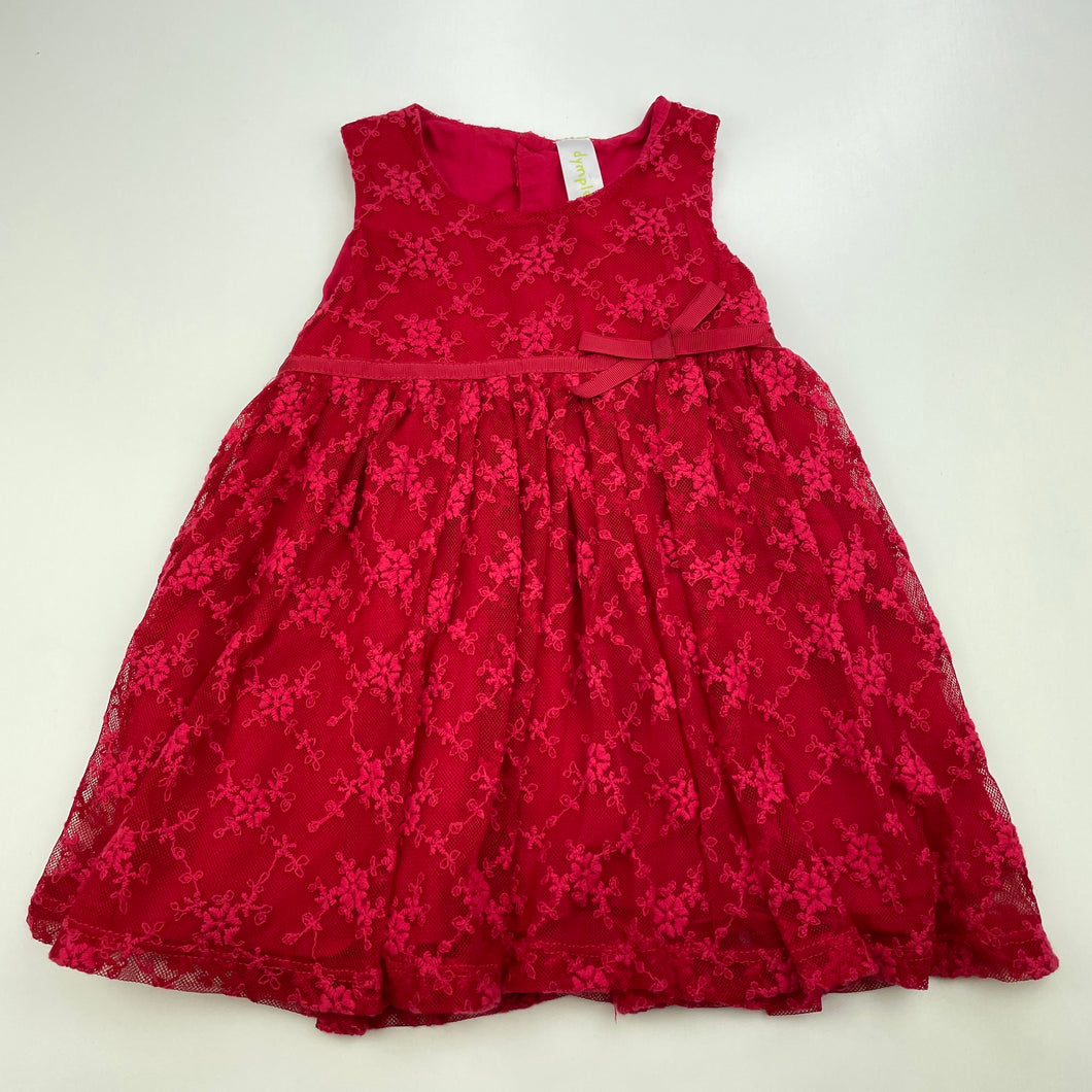 Girls Dymples, cotton lined embroidered tulle party dress, EUC, size 1, L: 41cm