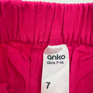 Girls Anko, pink cotton shorts, elasticated, GUC, size 7,  