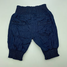 Load image into Gallery viewer, Girls Cotton Elephant, embroidered cotton pants, elasticated, GUC, size 000,  