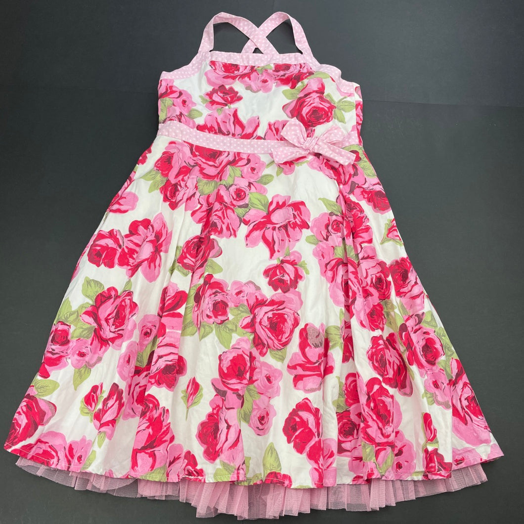 Girls Top Girl, lined floral cotton summer party dress, FUC, size 6, L: 71cm