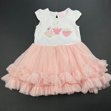 Girls lined, tulle party dress, rabbits, FUC, size 0, L: 39cm