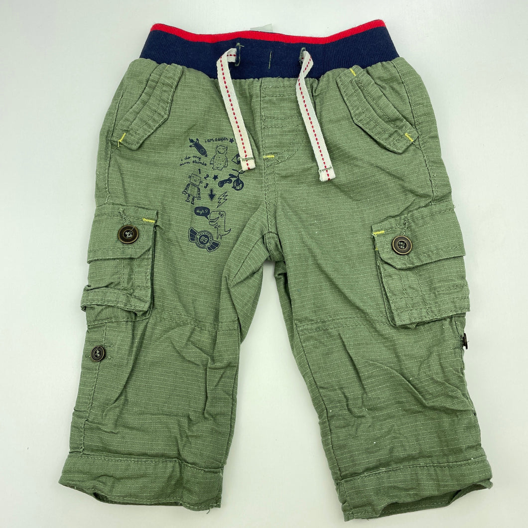 Boys Dymples, lined cotton cargo pants, elasticated, EUC, size 00,  