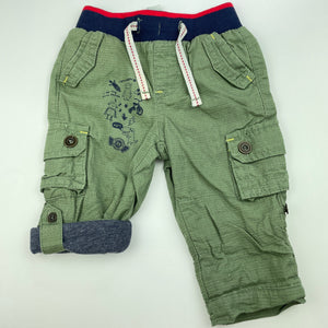 Boys Dymples, lined cotton cargo pants, elasticated, EUC, size 00,  