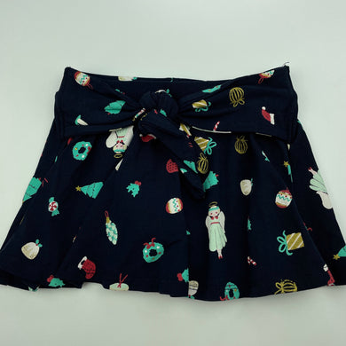 Girls Target, navy Christmas skirt, elasticated, built-in shorts, EUC, size 1,  