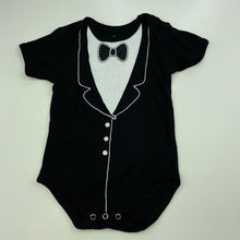 Load image into Gallery viewer, Boys Frenchie Mini Couture, black &amp; white novelty cotton romper, GUC, size 0,  