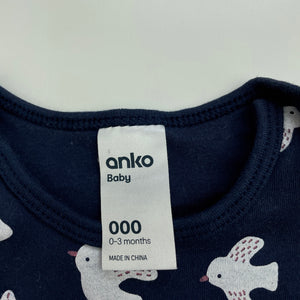 unisex Anko, cotton bodysuit / romper, birds, GUC, size 000,  