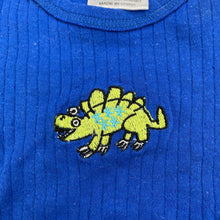 Load image into Gallery viewer, Boys Play Street, blue ribbed cotton bodysuit / romper, dinosaur, FUC, size 00,  