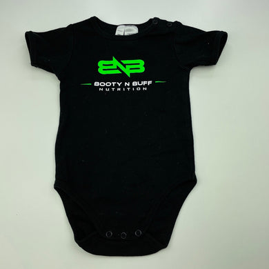 unisex AS Colour, black cotton bodysuit / romper, GUC, size 0,  