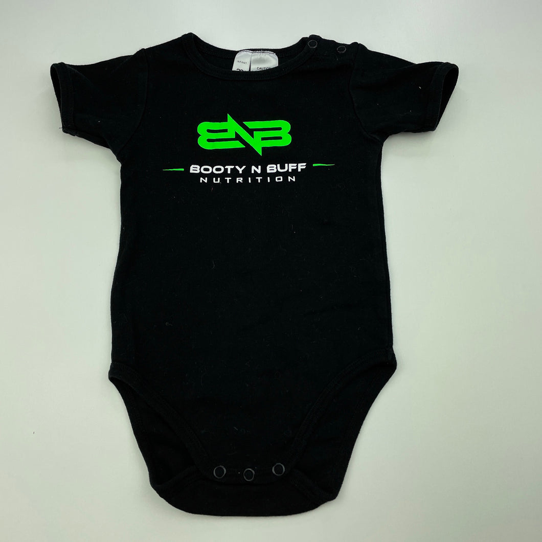 unisex AS Colour, black cotton bodysuit / romper, GUC, size 0,  