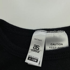 unisex AS Colour, black cotton bodysuit / romper, GUC, size 0,  