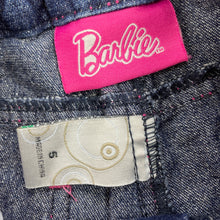 Load image into Gallery viewer, Girls Barbie, embroidered blue &amp; silver denim pants, adjustable, Inside leg: 47cm, EUC, size 5,  