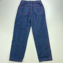 Load image into Gallery viewer, Girls Barbie, embroidered blue &amp; silver denim pants, adjustable, Inside leg: 47cm, EUC, size 5,  