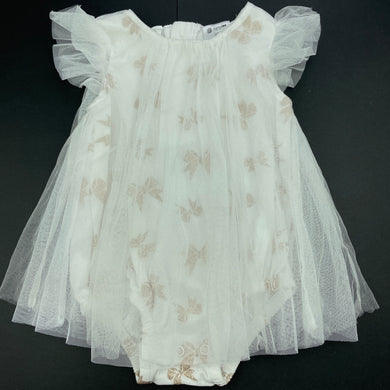Girls Dymples, white & gold romper dress, GUC, size 0,  