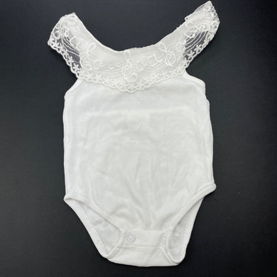 Girls BABY PLUS, white cotton bodysuit / romper, lace detail, GUC, size 6 months,  