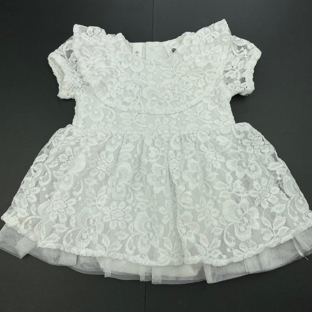 Girls Dymples, lined floral lace party dress, FUC, size 00, L: 35cm