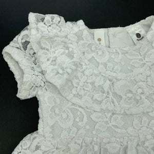 Girls Dymples, lined floral lace party dress, FUC, size 00, L: 35cm