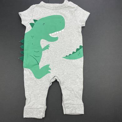 Boys Dymples, grey cotton romper, dinosaur, EUC, size 000,  