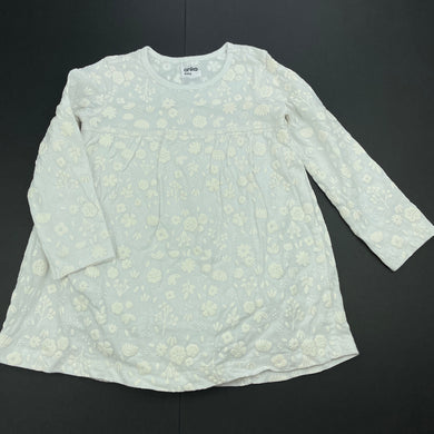 Girls Anko, white floral cotton romper dress, marks back left shoulder, FUC, size 1, L: 38cm