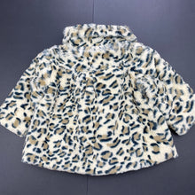 Load image into Gallery viewer, Girls Blue Sky, leopard print faux fur jacket / coat, L: 28cm, GUC, size 3 months,  
