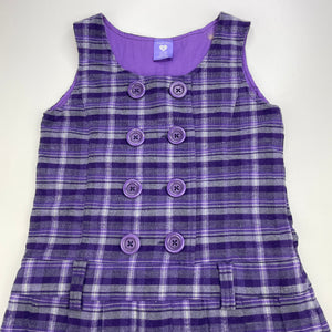 Girls Pumpkin Patch, purple check casual dress, GUC, size 6, L: 61cm