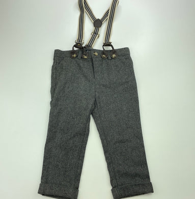 Boys Bardot Junior, grey stripe pants, adjustable, braces, EUC, size 1,  