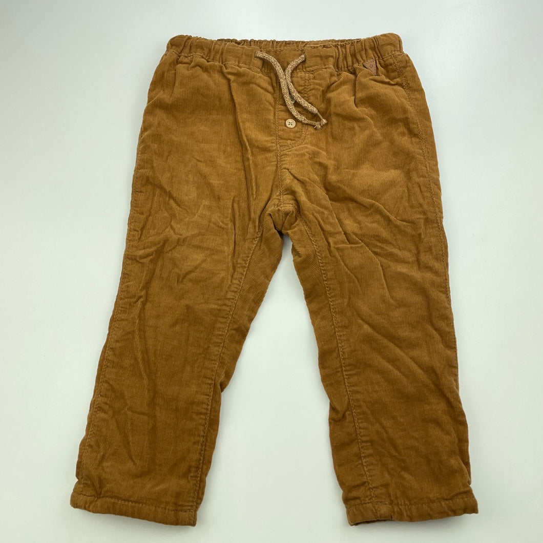 Girls H&M, lined corduroy cotton pants, elasticated, Inside leg: 28cm, EUC, size 1,  
