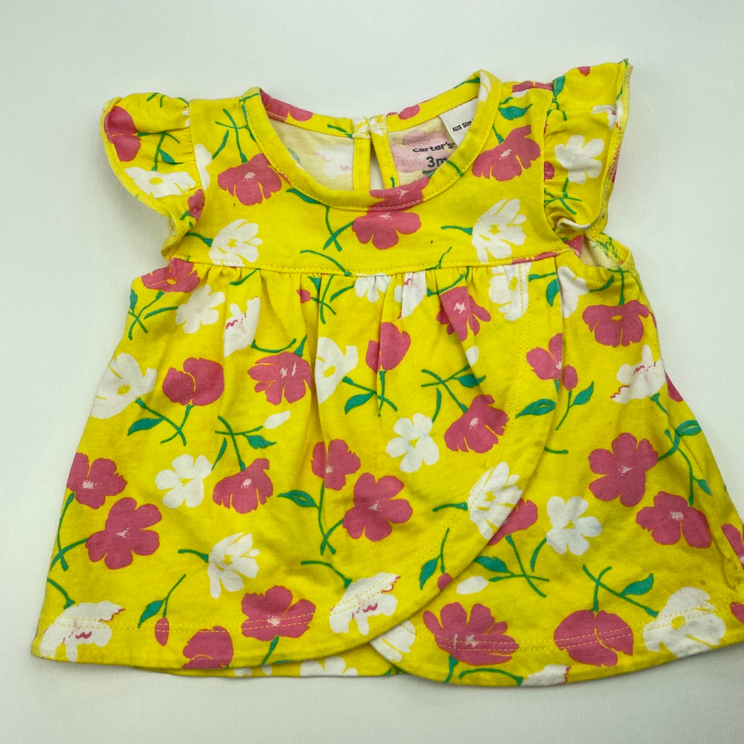 Girls Carters, yellow floral cotton top, FUC, size 000,  