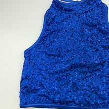 Load image into Gallery viewer, Girls Balera, blue sequin dance top, L: 30cm, EUC, size 14,  