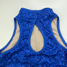 Load image into Gallery viewer, Girls Balera, blue sequin dance top, L: 30cm, EUC, size 14,  