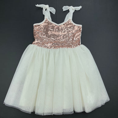 Girls Mango, cream tulle & rose gold sequin party dress, GUC, size 1, L: 53cm