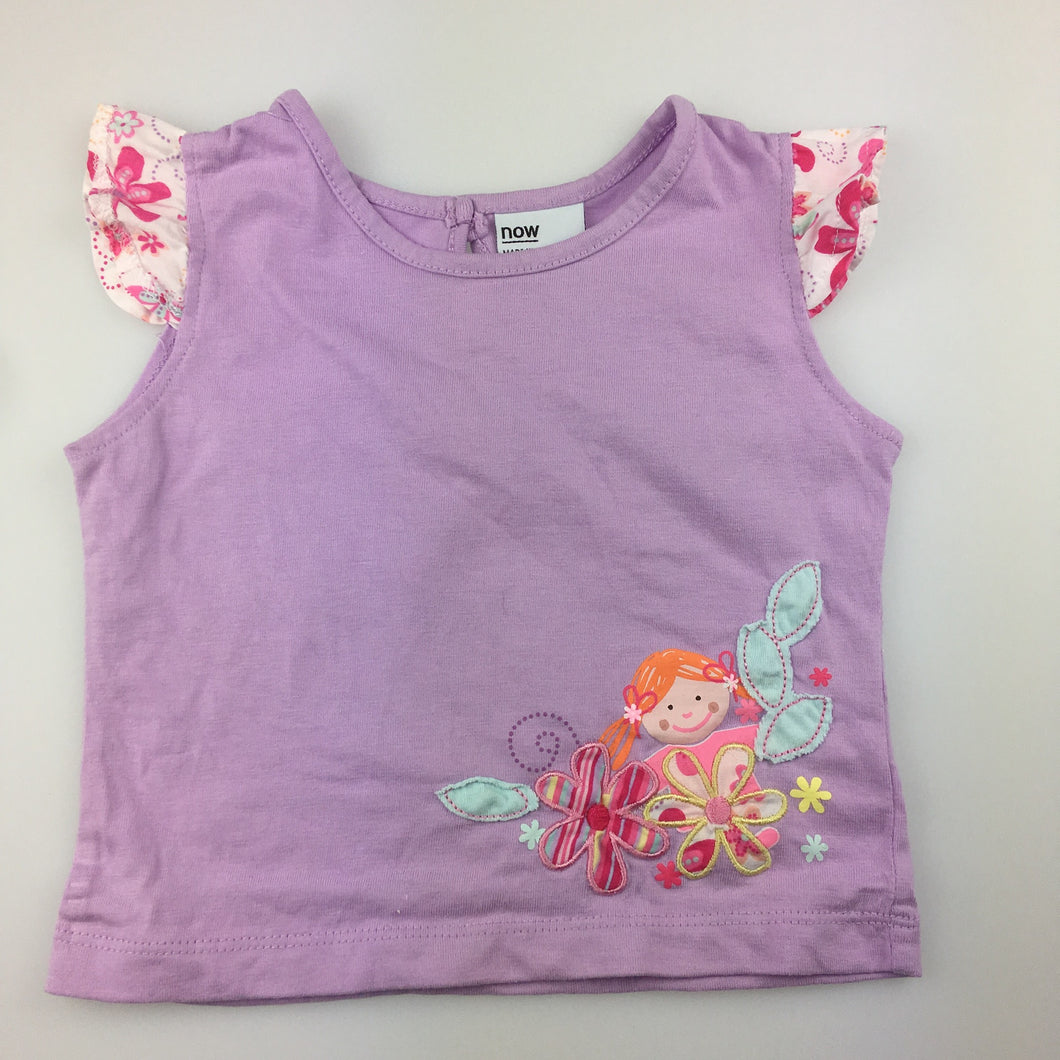 Girls Now, purple cotton flutter sleeve t-shirt / top, GUC, size 0