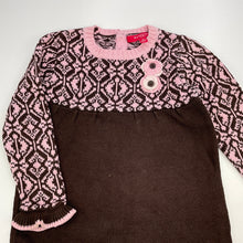 Load image into Gallery viewer, Girls Strawberry Faire, knitted cotton long sleeve dress, marks neck &amp; cuffs, FUC, size 5, L: 58cm