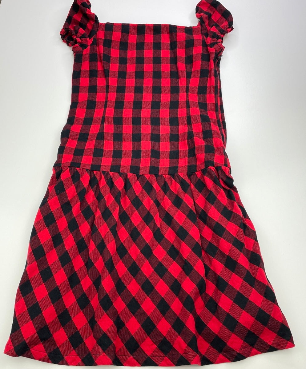 Girls American Living, red & black check casual dress, FUC, size 12, L: 78cm