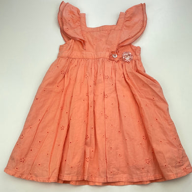 Girls Target, lined broderie cotton party dress, discolouration, FUC, size 1, L: 47cm