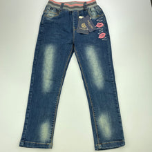 Load image into Gallery viewer, Girls YAKA KIDS, embroidered stretch denim pants, elasticated, Inside leg: 46cm, NEW, size 6,  