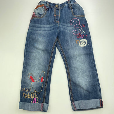 Girls Next, embroidered denim jeans, adjustable, Inside leg: 37cm, GUC, size 3-4,  